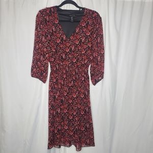 ♡♡ Kate & Lily Black and Red Ditzy Floral Print Chiffon Dress Size 12